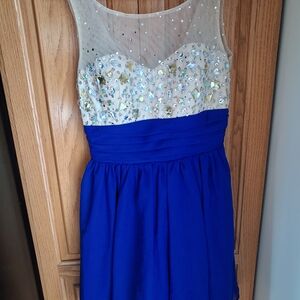 Deb Royal Blue and Ivory Rhinestone Prom Dress